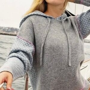 27 Miles Malibu Wool Cashmere Blended Gray Patterned Hooded Knit Sweater S Cozy